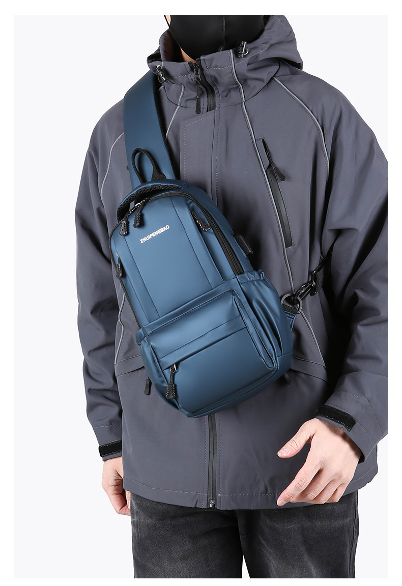 Customized men's business chest bag, trendy casual cycling backpack, lightweight large-capacity single-shoulder bag, simple crossbody bag undefined