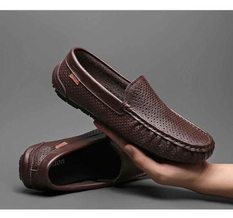 Zapatos de cuero genuino para hombres 2025 zapatos de negocios británicos transpirables con suela suave, zapatos casuales perezosos con un pie, zapatos de tacón bajo para hombres