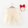 Summer dress, lace small princess costume girl's, puff sleeves, with short sleeve, Korean style