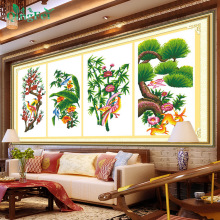 青飞鸟语花香祥瑞版十字绣梅兰竹菊梅花松树竹梅花四联画客厅卧室