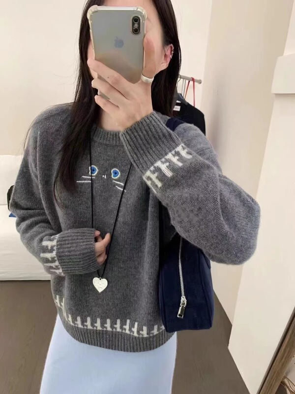 秋冬新款韩版宽松显瘦慵懒风圆领套头毛衣女百搭针织衫上衣打底衫|undefined