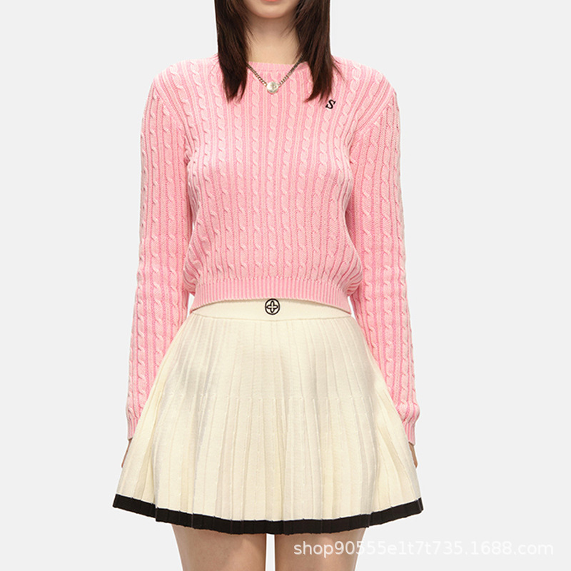 Spot SMFK Retro Preppy Classic Knitwear Zhang Yimu's Same Style Woolen Cotton Twisted Pullover Knitwear Spring & Fall
