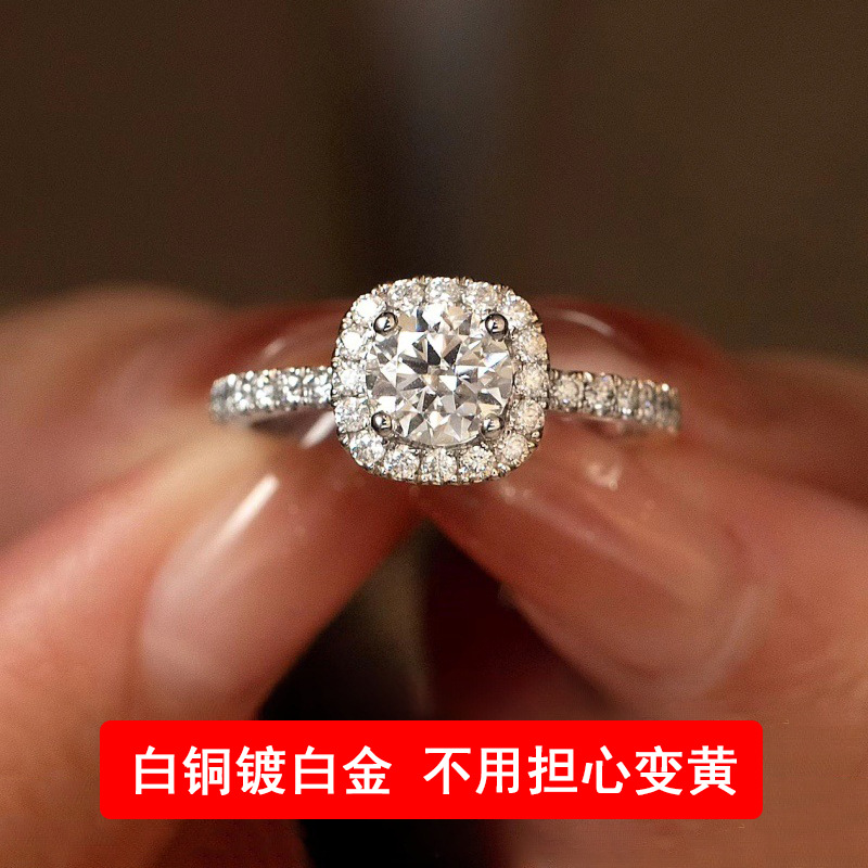 【Direct from Manufacturer】One Carat Square Bezel Ring for Women, Small Square Bezel Round Bezel Wedding Engagement Open Ring Wholesale Price