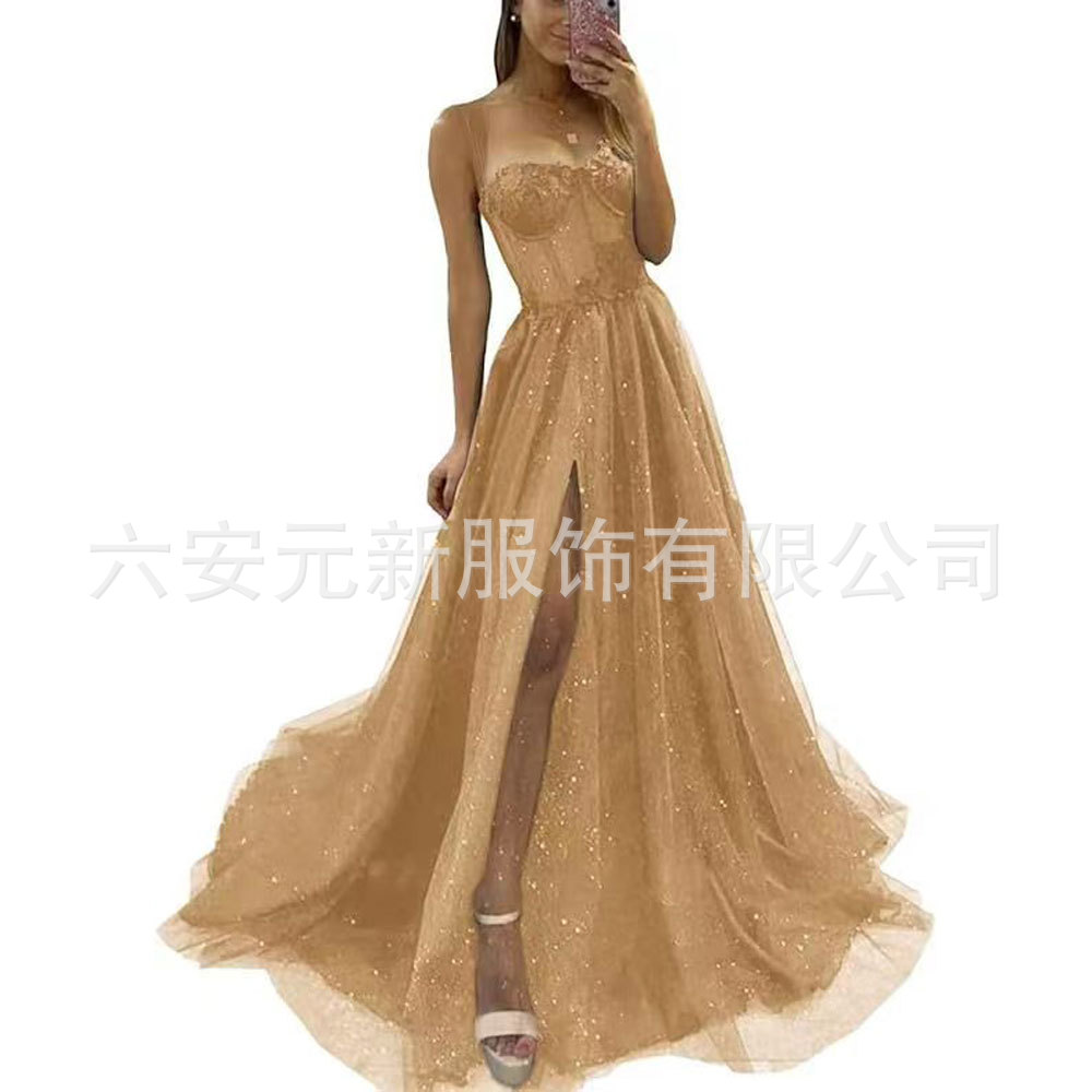 Europa y América del comercio exterior Amazon AliExpress deseo sexy nuevo largo elegante sexy negro adelgazamiento split vestido image 12