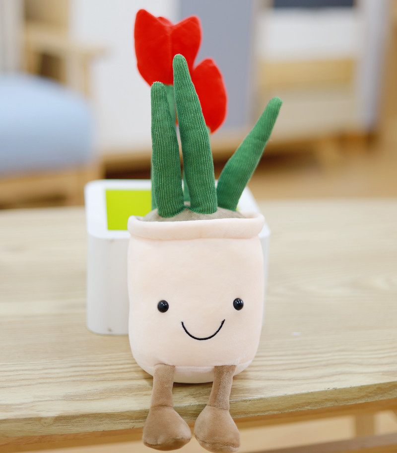 Fan literario cara sonriente tulipán suculente planta verde en maceta muñeca de decoración juguete de peluche de Amazon muñeca de agarre