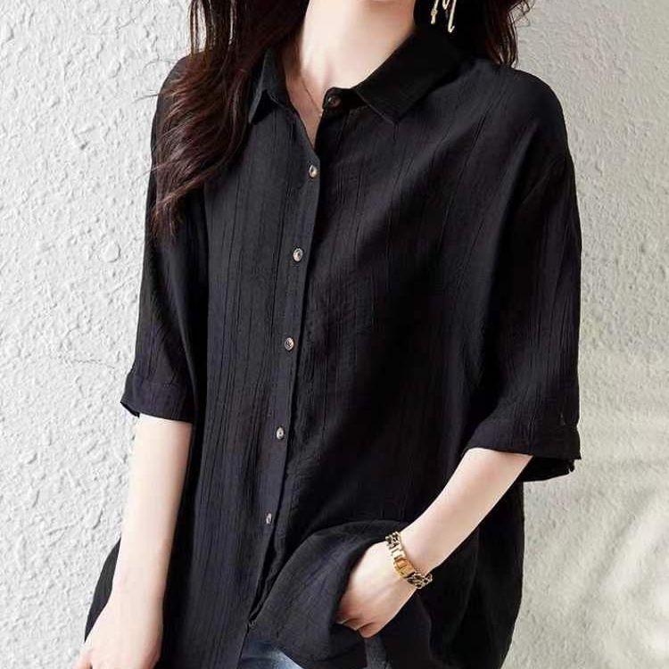 French Short-Sleeved Shirt Women's Design Mid-Length Shirt 2025 Summer New Design Chic and Unique Top French Short-Sleeved Shirt Women's Design Mid-Length Shirt 2025 Summer New Design Chic and Unique Top