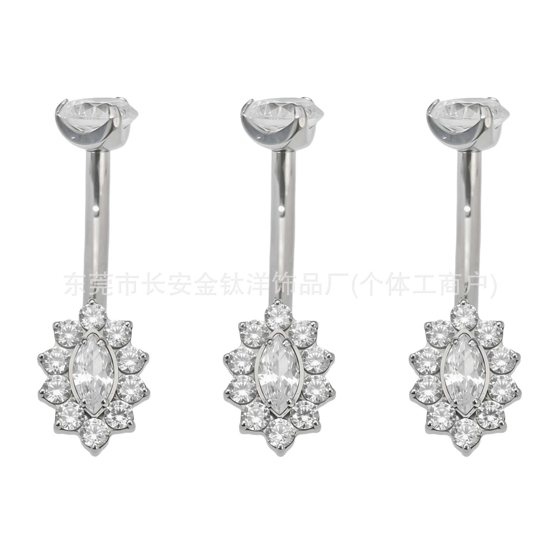 F136 Titanium Internal Thread Oval Full Diamond Zircon Belly Button Ring G23 Titanium Alloy Body Piercing Jewelry detail image 5
