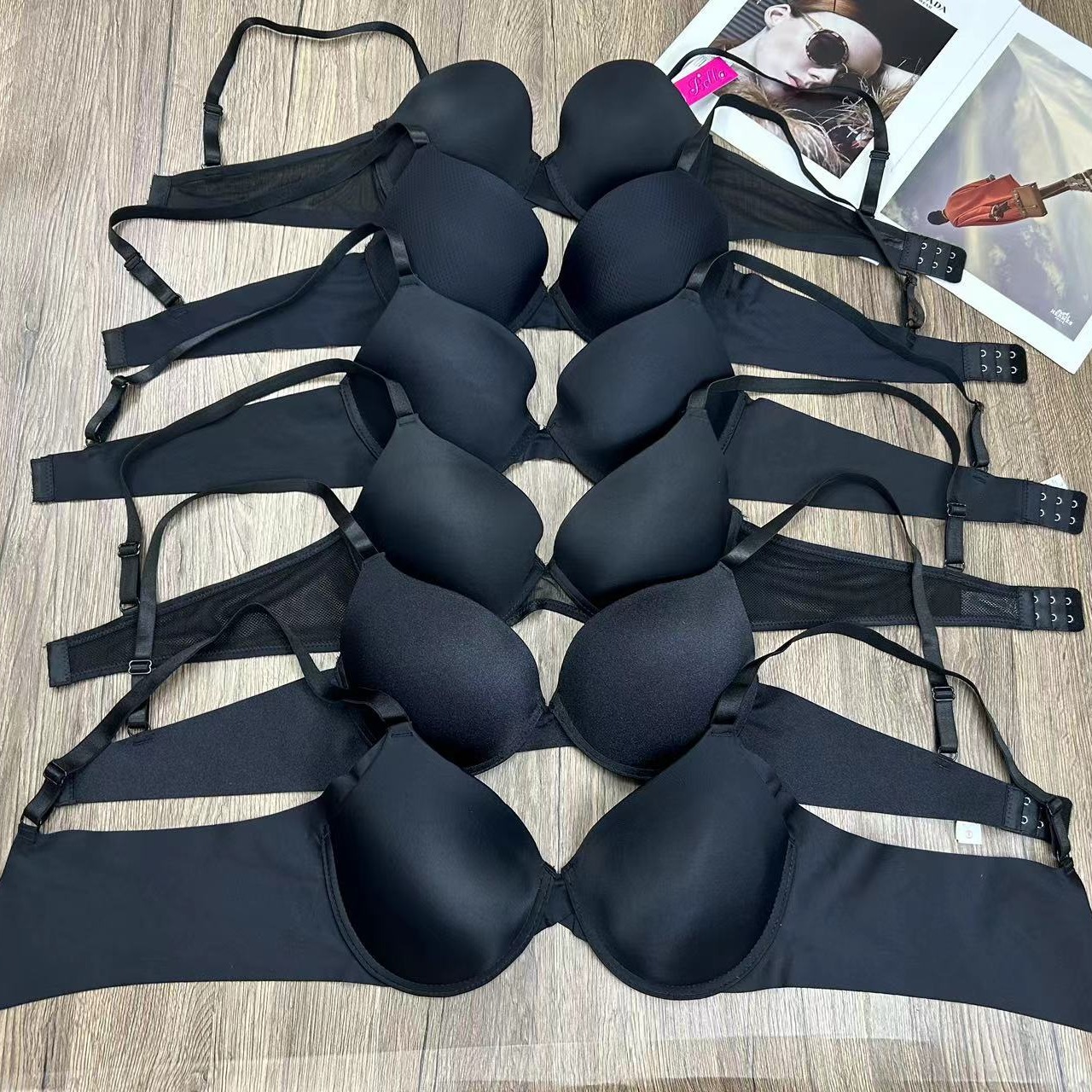Exportación con anillo de acero nuevo encaje de moda brillante mezcla de sujetador negro transpirable ropa interior clásica al por mayor image 4