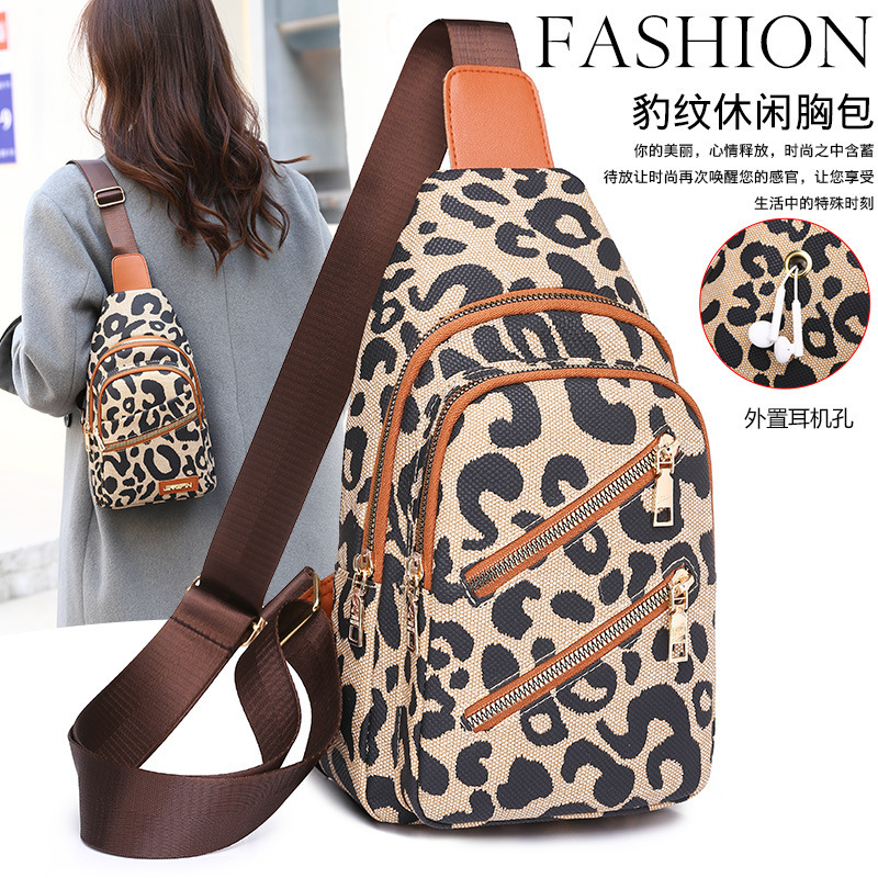 Wholesale Retro Leopard Print Shoulder Bag 2025 New Versatile Lightweight Dual-Use Women's Travel Chest Bag Waterproof Crossbody Bag