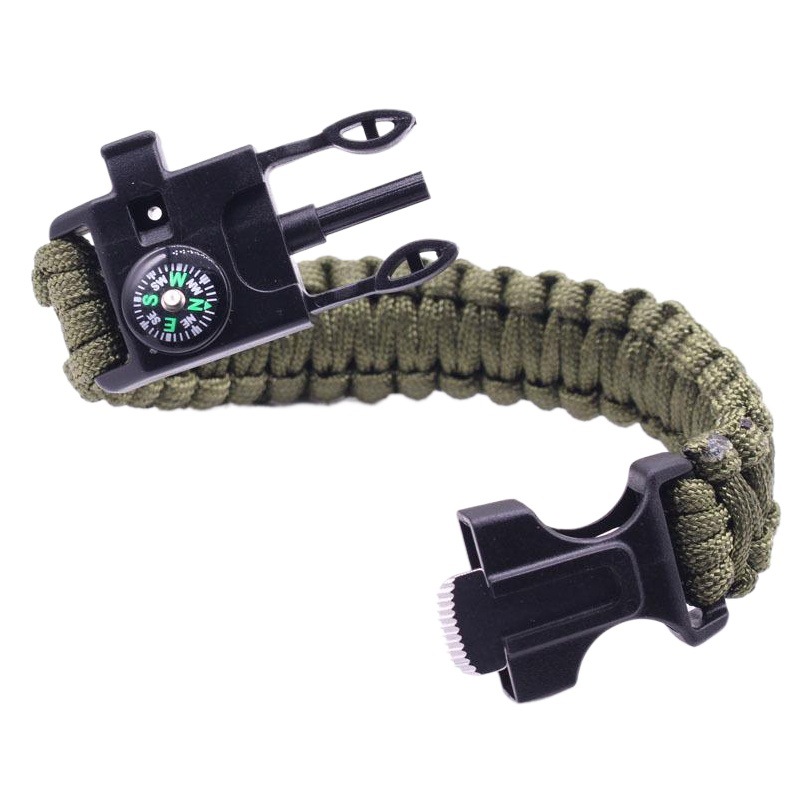 Wholesale Outdoor Equipment Escape Mountaineering Bracelet Seven-Core Paracord with Whistle Survival Flint Woven Bracelet