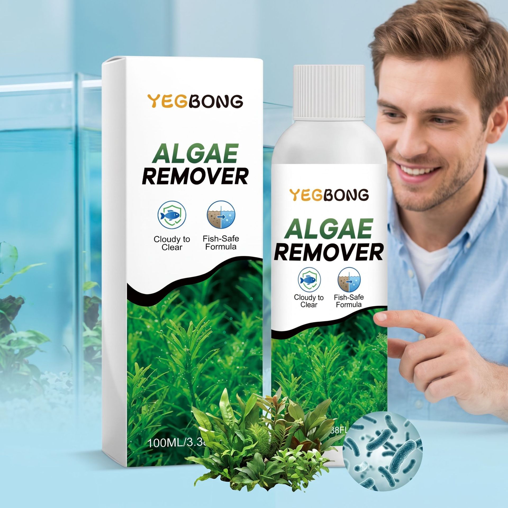 Yegbong Fish Tank Algae Remover, Water Quality Cleaner, Improves Cloudiness, Daily Care, Suitable for Various Types of Ornamental Fish Tanks