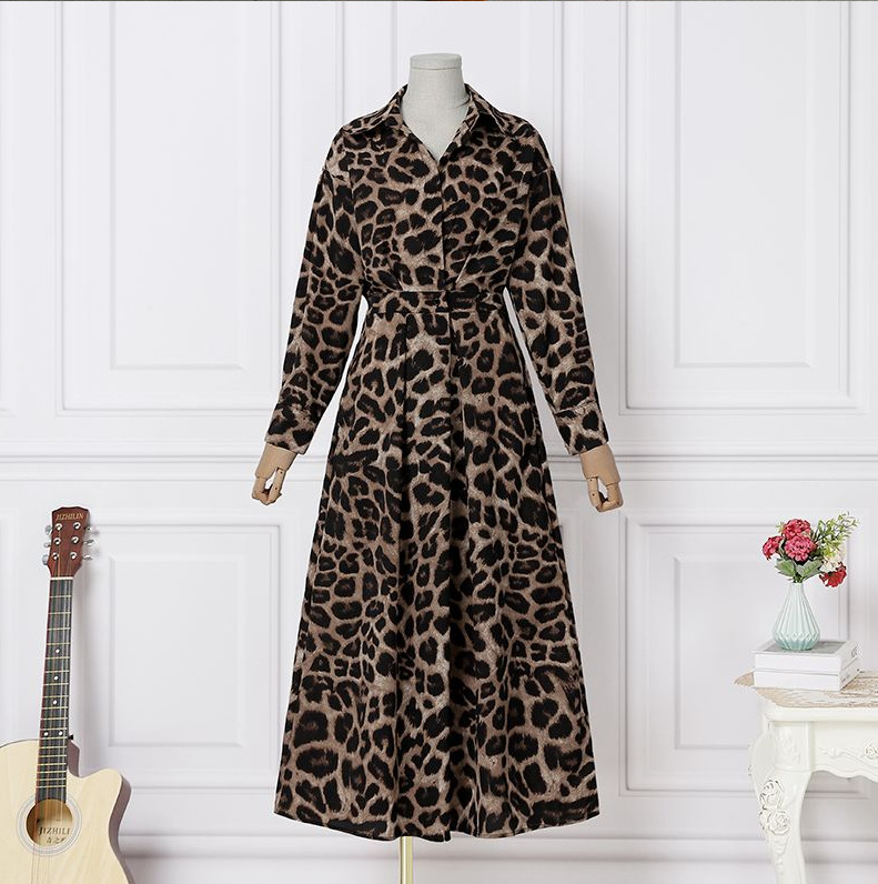 Women's Shirt Dress Casual Shirt Collar Printing Long Sleeve Solid Color Leopard Maxi Long Dress Street display picture 7