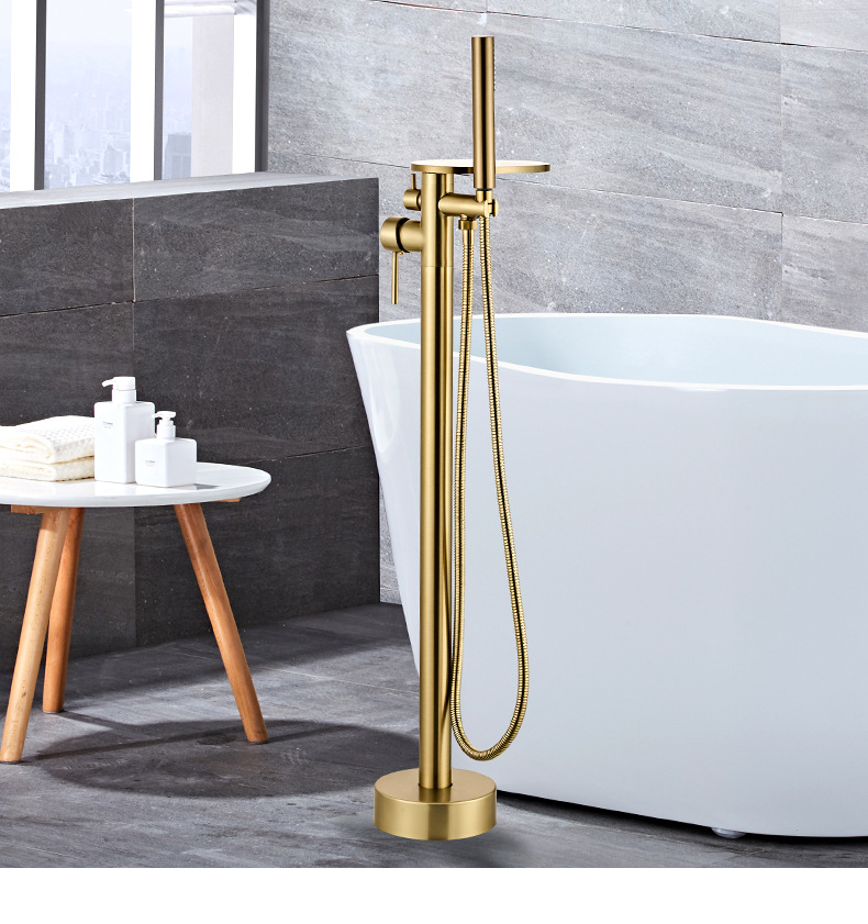 The factory supplies water-plated grey floor-standing waterfall bathtub faucets with high-flow cold and hot dual-control shower heads undefined