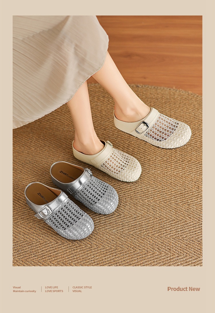 Dép sandal nữ quai chữ V đế tăng chiều cao, mũi trùm thoáng khí — LR12 Màu be chi tiết 3