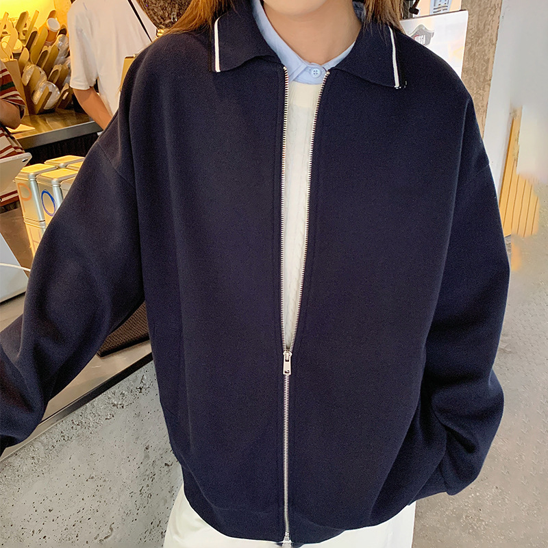 miu翻领拉链夹克25秋季新款运动卫衣外套女宽松版学院中长款上衣|undefined