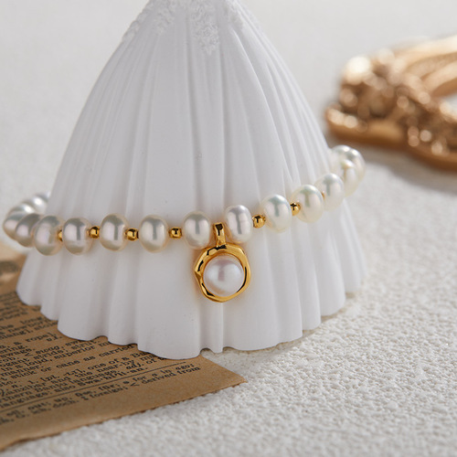 S925 Pure Silver Natural Pearl Pendant Bracelet for Women, Delicate Silver, High-End Charm, Xiaohongshu Decorations Wholesale