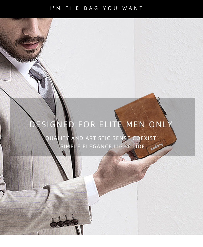 Polyester Lining Material Men's Solid Color Pu Leather Zipper Small Wallets