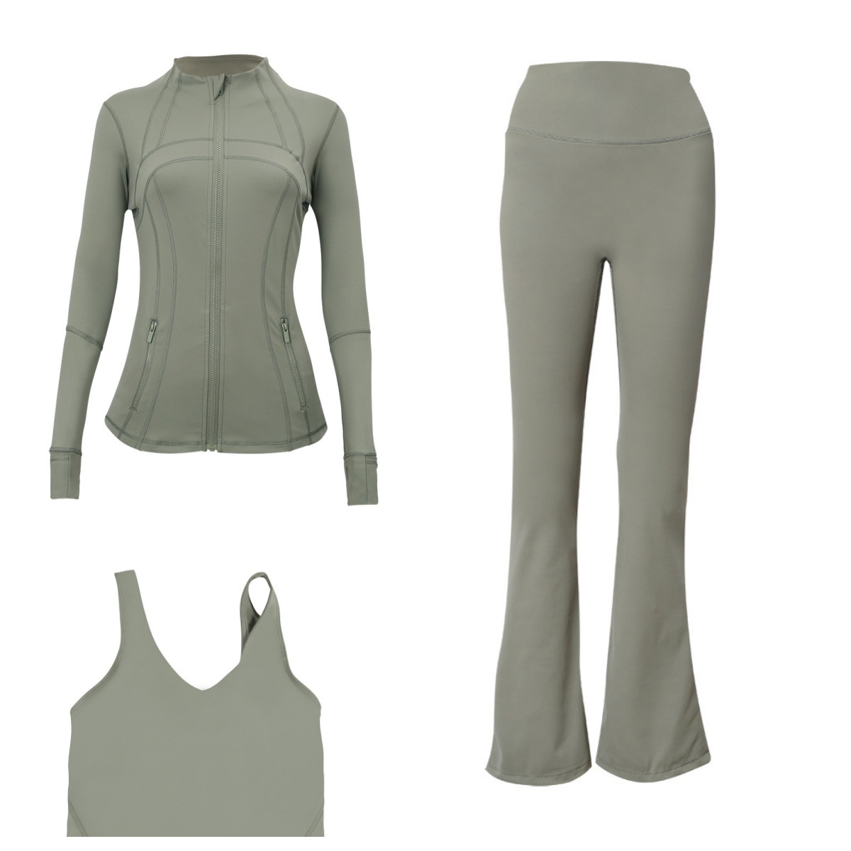 Flared Pants Jacket U Back Bra Sports Set 3 Piece Fitness Run Yoga Women's Clothing Workout Gym Fitness Running Yoga Set_ecoleips.com