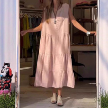 2025新款亚马逊欧美跨境独立站热卖女式棉麻外贸女装连衣裙长裙