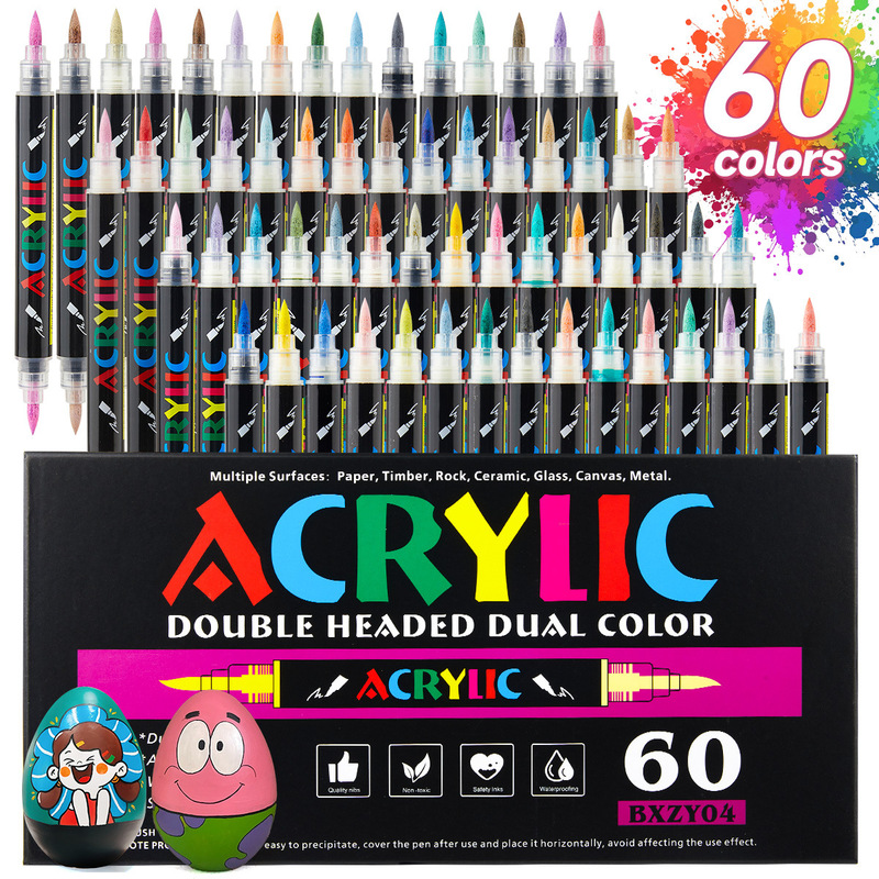 Acrylic Marker双头双色马克笔学生美术绘画丙烯直液式软头120色|undefined