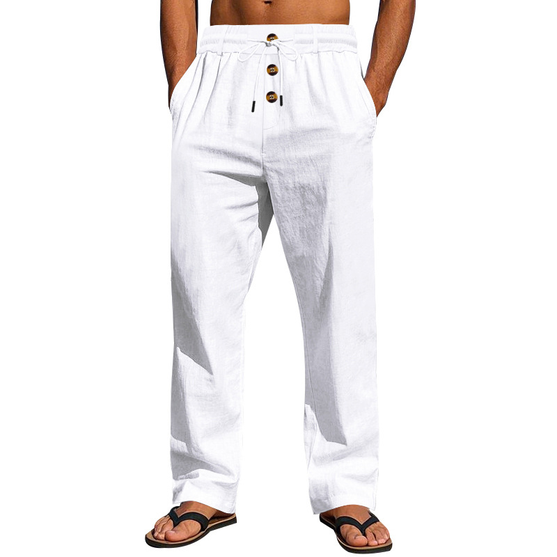 Pantalones de lino transfronterizos europeos y americanos Amazon para hombres verano respirado y relajado, pantalones casuales de piernas anchas, deportivos rectos