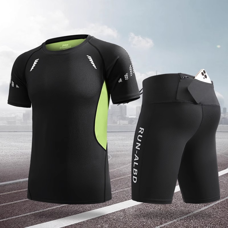 Set de carrera de secado rápido para hombres de verano helado ropa deportiva alta elástica ropa de entrenamiento de maratón de atletismo respirable