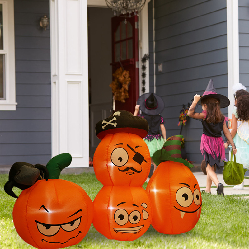 跨境万圣节充气四个南瓜组合气模1.5米发光庭院草坪布置道具摆件