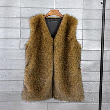 欧美仿狼毛狐狸毛冬季中长款仿皮草马甲保暖女马甲外套柔软