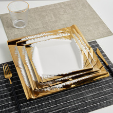 正方金边西餐盘加厚陶瓷牛排盘山西怀仁日用瓷酒店电镀轻奢系列