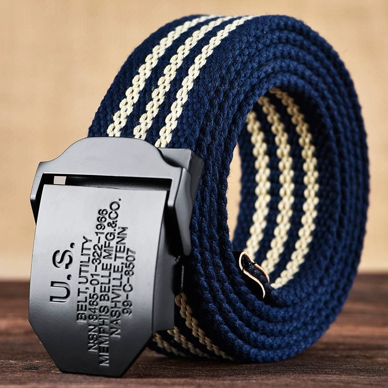 Мужской холщовый ремень с автоматической пряжкой, ремень с гладкой пряжкой, повседневный ремень для брюк-карго, корейский стиль, студенческий молодежный военный тренировочный ремень на открытом воздухе