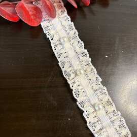 花边3.0CM棉线弹力钉珠花边编织服装辅料批发现货棉线花边辅料