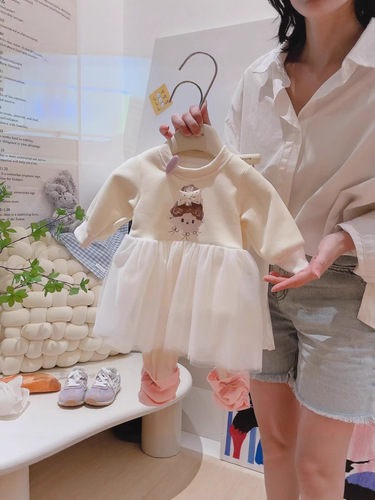 Girls 'all-matching mesh top, middle and big children's autumn new pure color long-sleeved foreign-style princess long-sleeved one-piece sweater