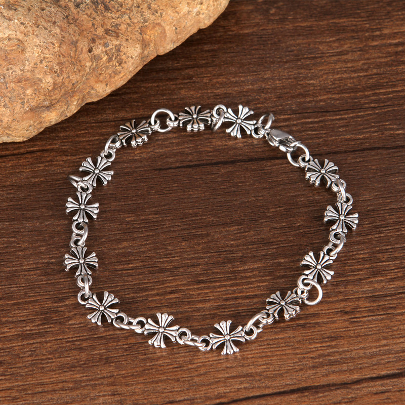 ch Kluoxing Cross Thai Silver Vintage Silver Fashion Personalized Couple Bracelet Women's Ancient Silver Summer Fashionable Silver Bracelet