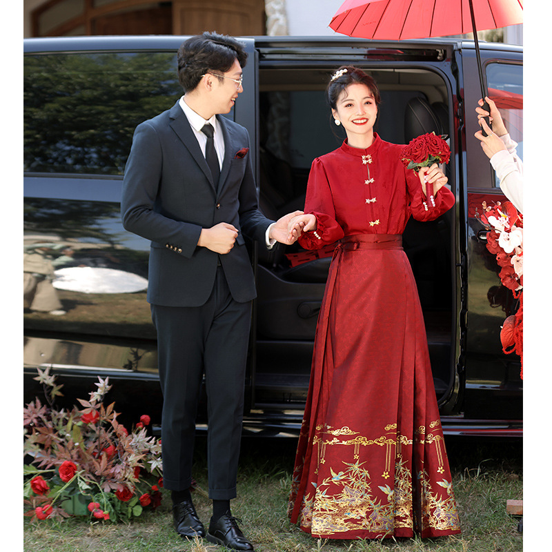 Chaleco rojo vestido tostado vestido novia cheongsam 2024 nuevo vestido de boda chino traje de compromiso vestido de novia para las mujeres