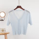Lace V-neck short-sleeved ice silk knitted cardigan for women Summer new sweet gentle style short top fashion