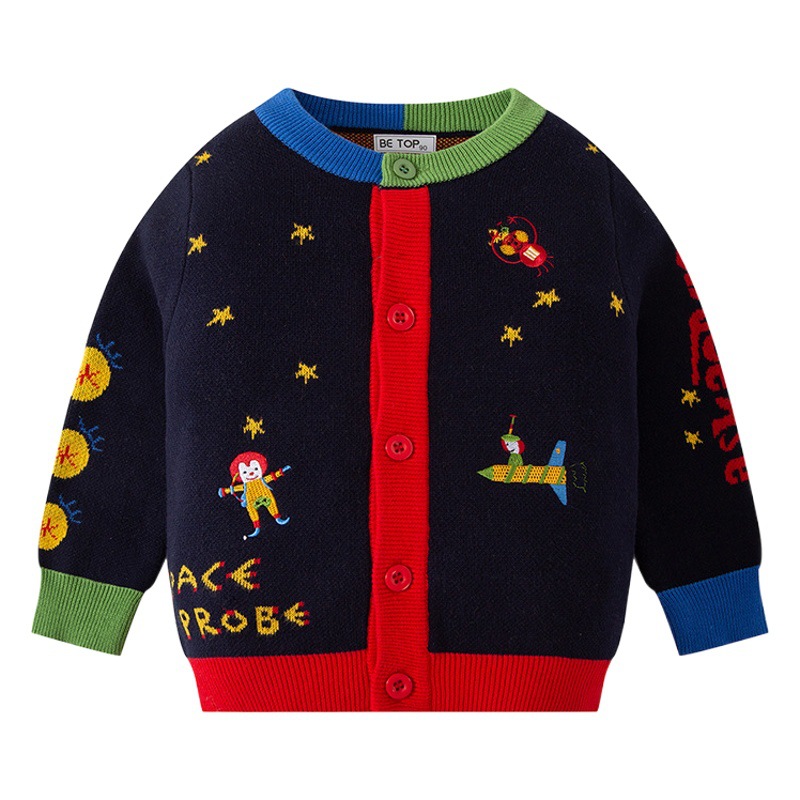 Estilo coreano Otoño e Invierno prendas de punto para niños suéter de lana bebé cálido cardigan de dibujos animados ropa para niños entrega de una sola pieza image 1
