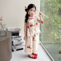 Платье Cheongsam с героями мультфильмов в китайском стиле для девочек, новинка лета 2025 года, детское платье на пуговицах для выступления на День защиты детей, китайский костюм Тан