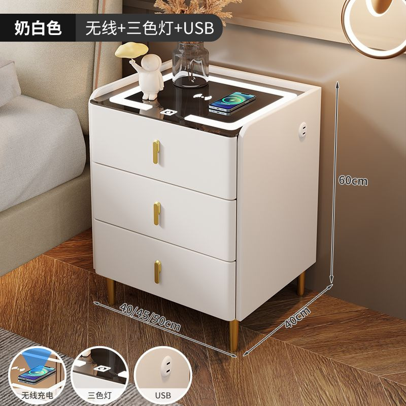 智能床头柜岩板床头桌三抽多功能无线充电现代简约卧室家用床边柜|undefined