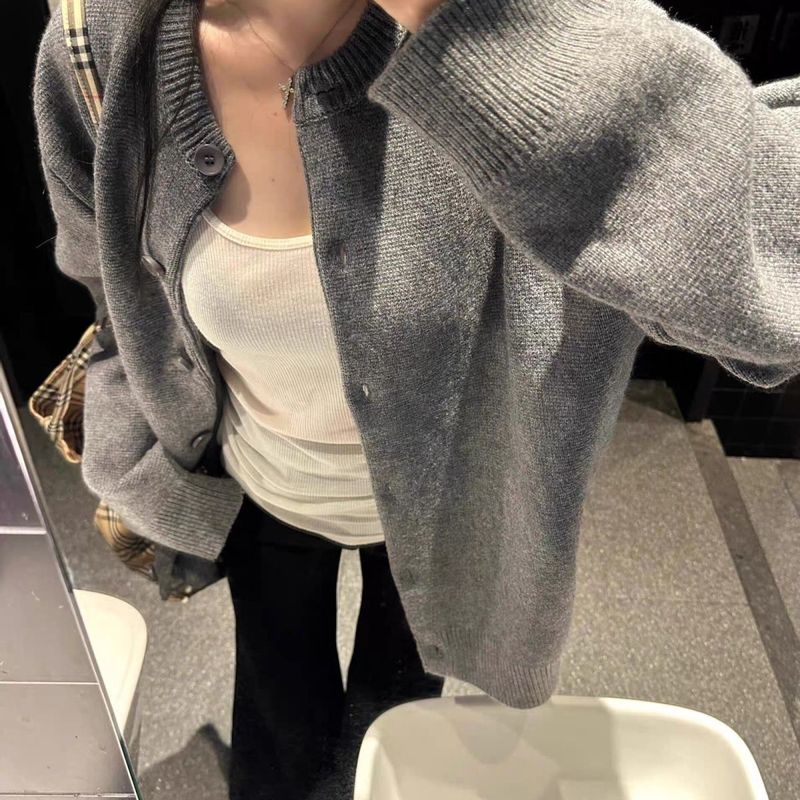 黑色针织开衫女秋季宽松慵懒风休闲感春秋外搭毛衣外套上衣冬|undefined