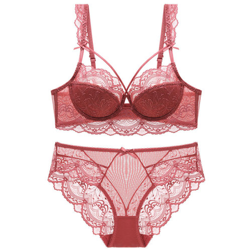 European and American foreign trade sexy underwear lace push-up large size thin bra big breasts showing small beautiful breasts bra set for women