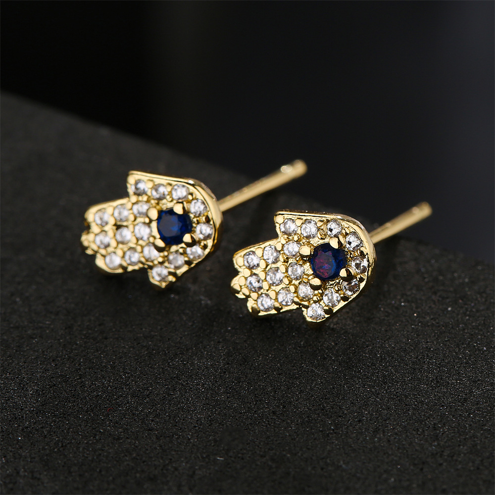 fashion copper plated 18K gold small palm earrings zircon jewelry