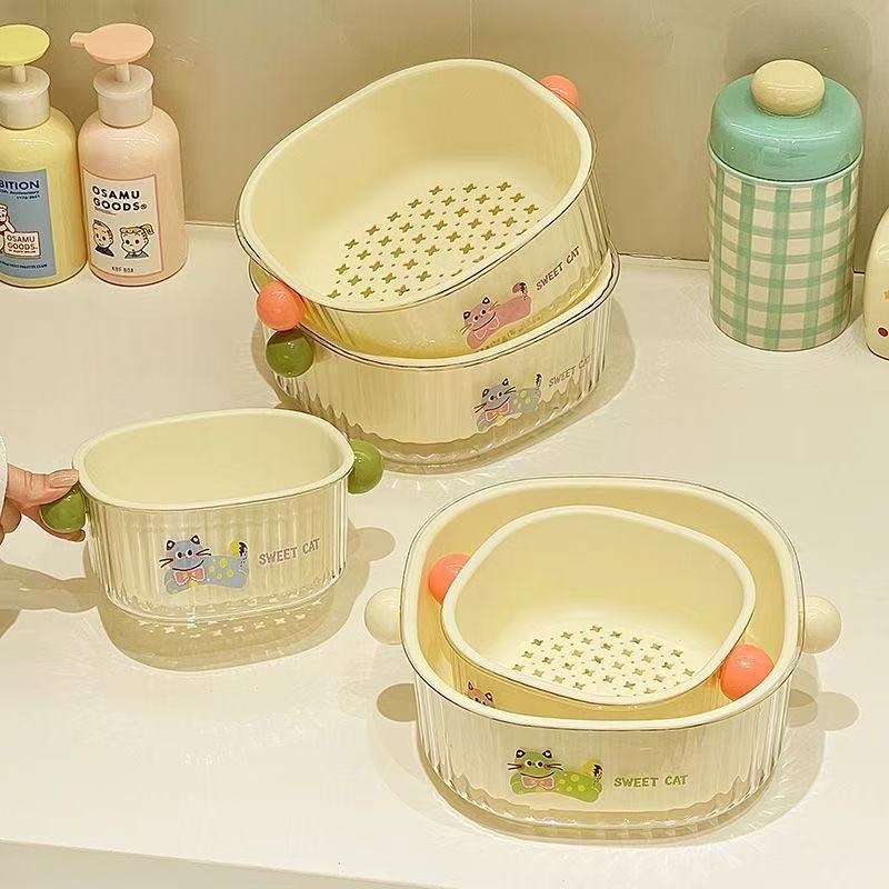 New Multifunctional Draining Basket, Cute Dopamine-Style Vegetable Basket, Fruit Washing Gadget, Double-Layer Water Filter Washing Basin New Multifunctional Draining Basket, Cute Dopamine-Style Vegetable Basket, Fruit Washing Gadget, Double-Layer Water Filter Washing Basin