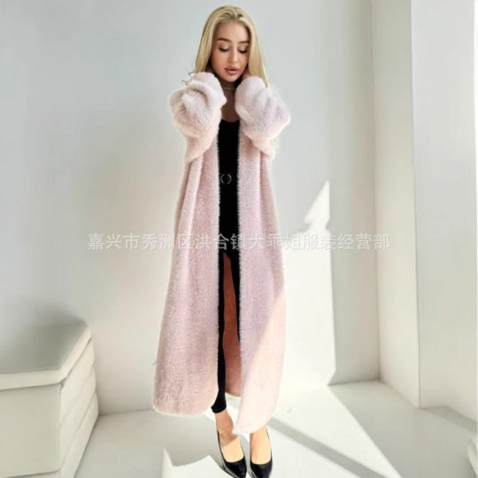 White Mink Cashmere Cardigan Sweater Mid-length Loose Lazy Style Knitted Coat Women's Autumn and Winter Bathrobe Outer Coat