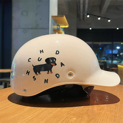 Cute Cartoon Safety Helmet for Women, New National Standard 3C Electric Vehicle Helmet, Sun Protection Motorcycle Helmet (Motosiklet kaskı (dəbilqə)) - y8-little-black-dog