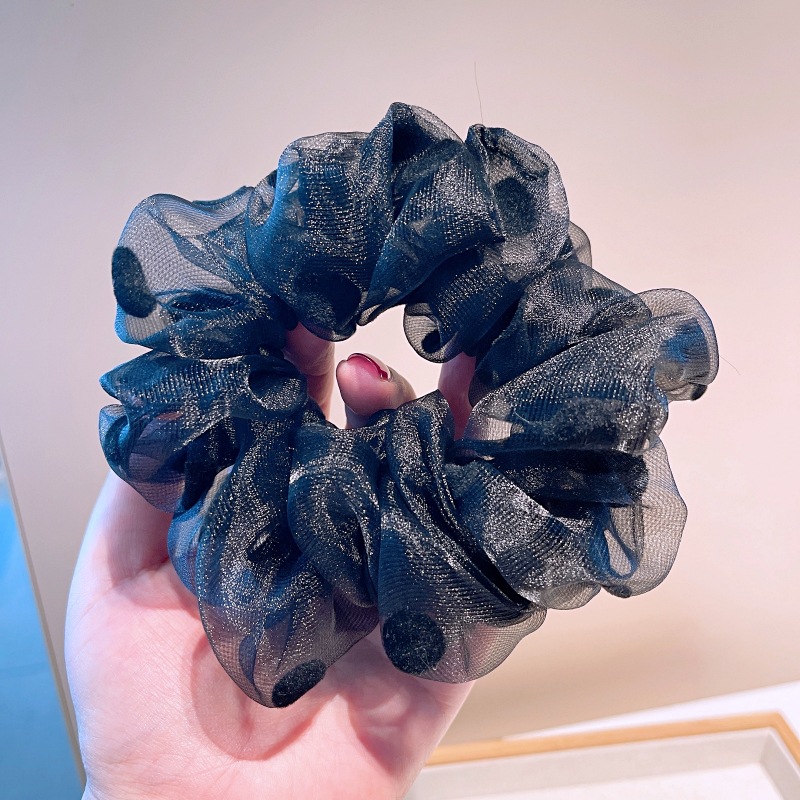 13g Weight Festival Occasion Organza Material Geometric Pattern Women'S Gender Retro Style Pink, Black Color South Korea Imported Organza Retro Polka Dot Large Intestine Hair Circle Temperament Fairy Head Tie Rubber Band Large Intestine Circle Headdress Female 3