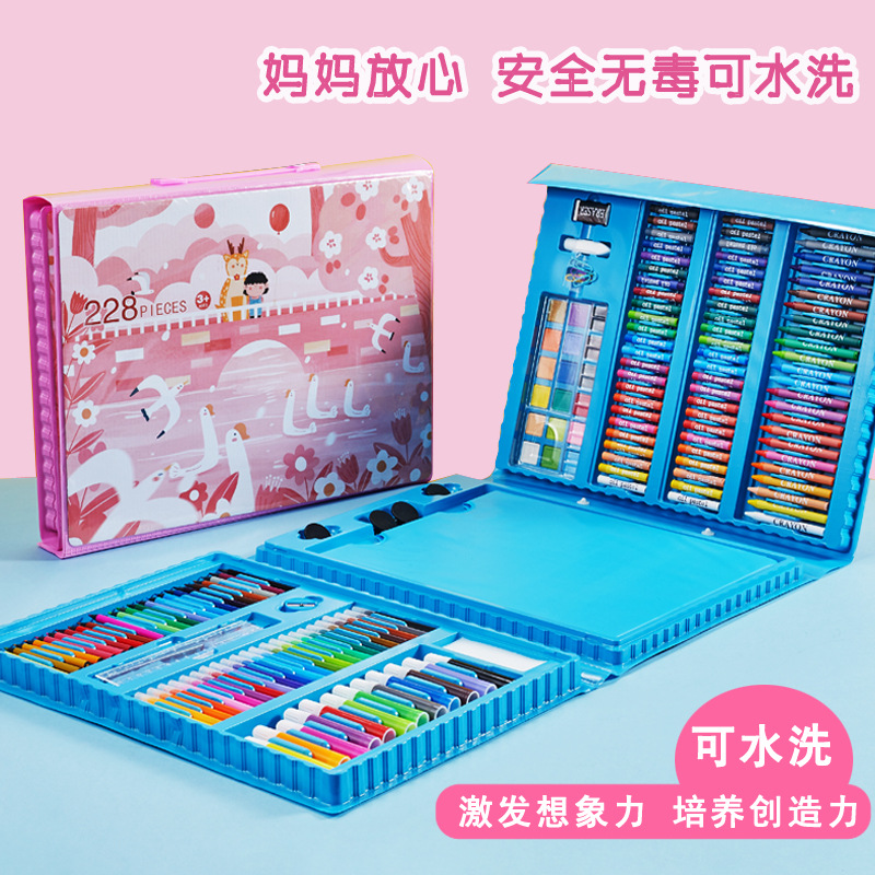 Set of 228 Watercolor Pens, Children's Drawing Tools Set, Easel Painting Gift Box, Student Art Supplies Gift