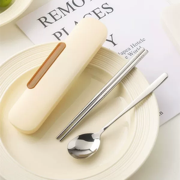 Stainless Steel Chopsticks Spoon suit Student Dining Spoon Portable Tableware Three-piece Set Chopsticks Spoon Personal Storage Box