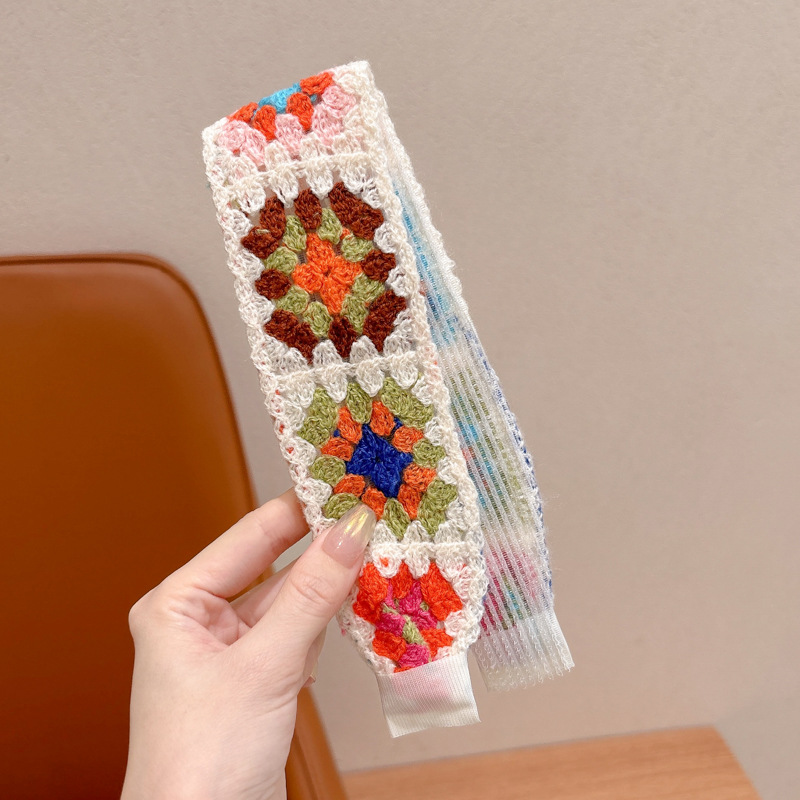 Otoño y invierno flores trituradas de punto Velcro cinta de cabello de alta calidad para mujeres frangeas acabado de cabello de artefacto de la niña bandas de cabello tocado