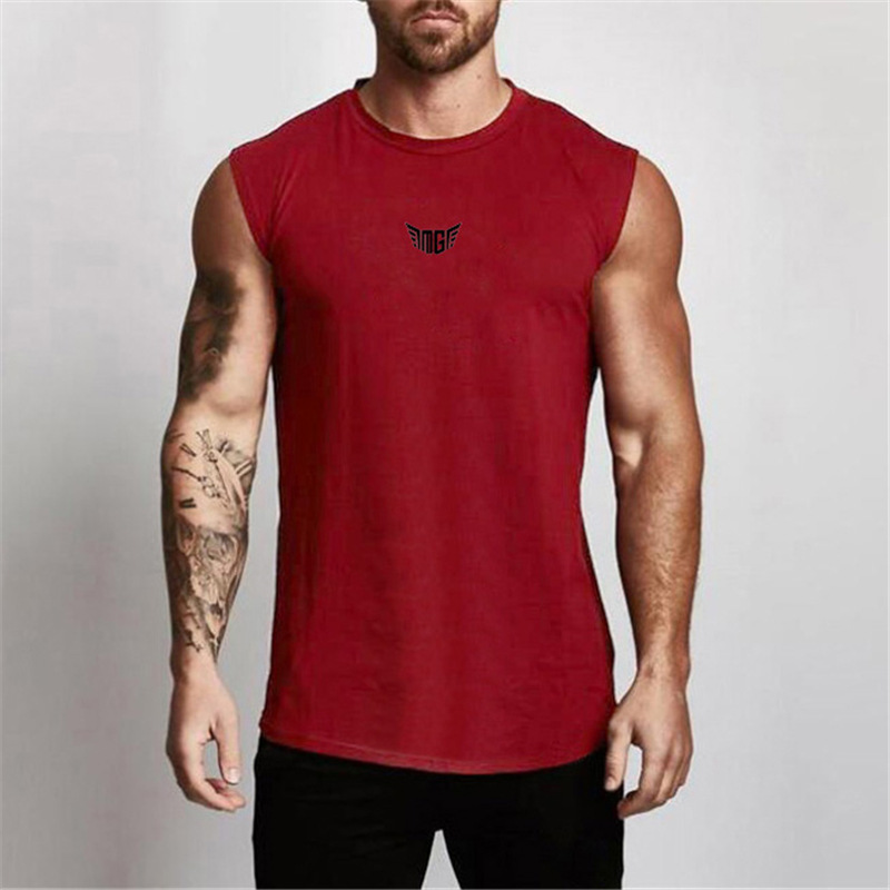 Marca de moda para hombre Chaleco de fitness Culturismo Entrenamiento muscular Chaleco deportivo Cuello redondo Camiseta sin mangas delgada sin mangas Tank top