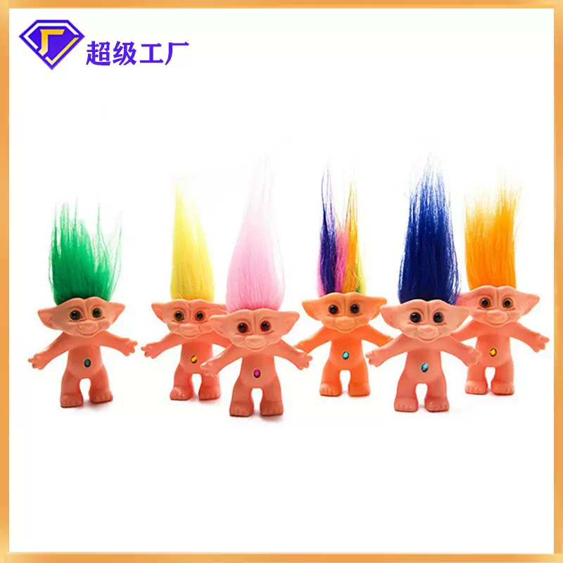 亚马逊复古巨魔娃娃80后怀旧娃娃摆件长头发搪胶丑娃公仔娃娃批发